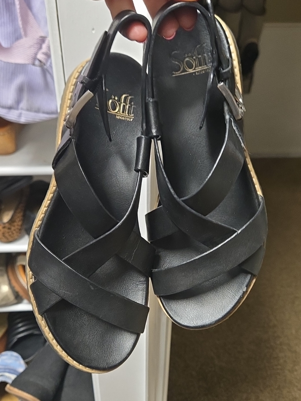 Women's Black- Sofft - Leather Crisscross Slingback Sandals